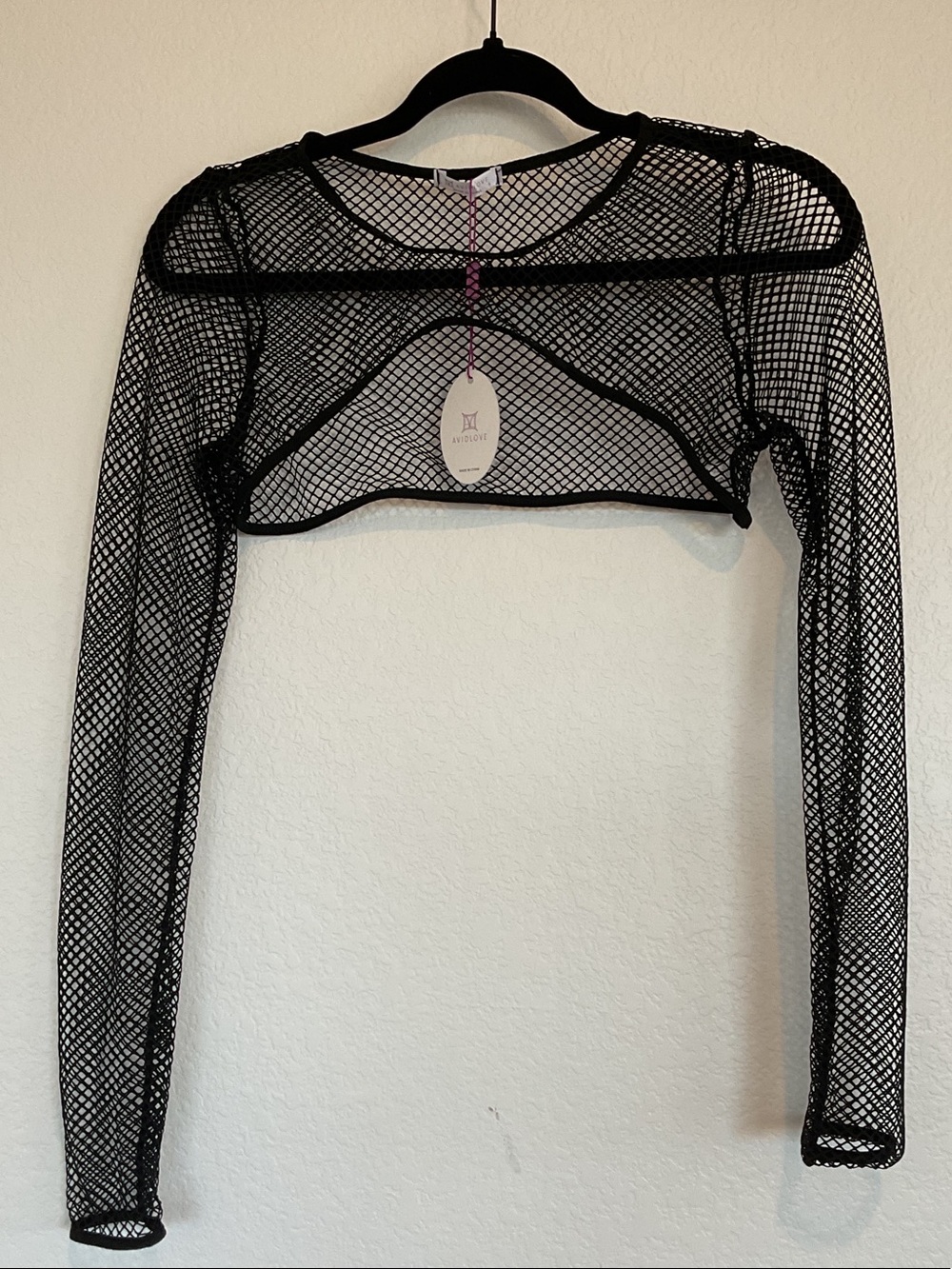 AVID LOVE Sheer Black Fishnet Long Sleeve Crop Top - Womens